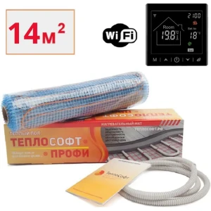 91725325 Нагревательный мат для теплого пола Теплософт Профи 14 м² 2100 Вт с Wi Fi терморегулятором цвет черный STLM-1371858