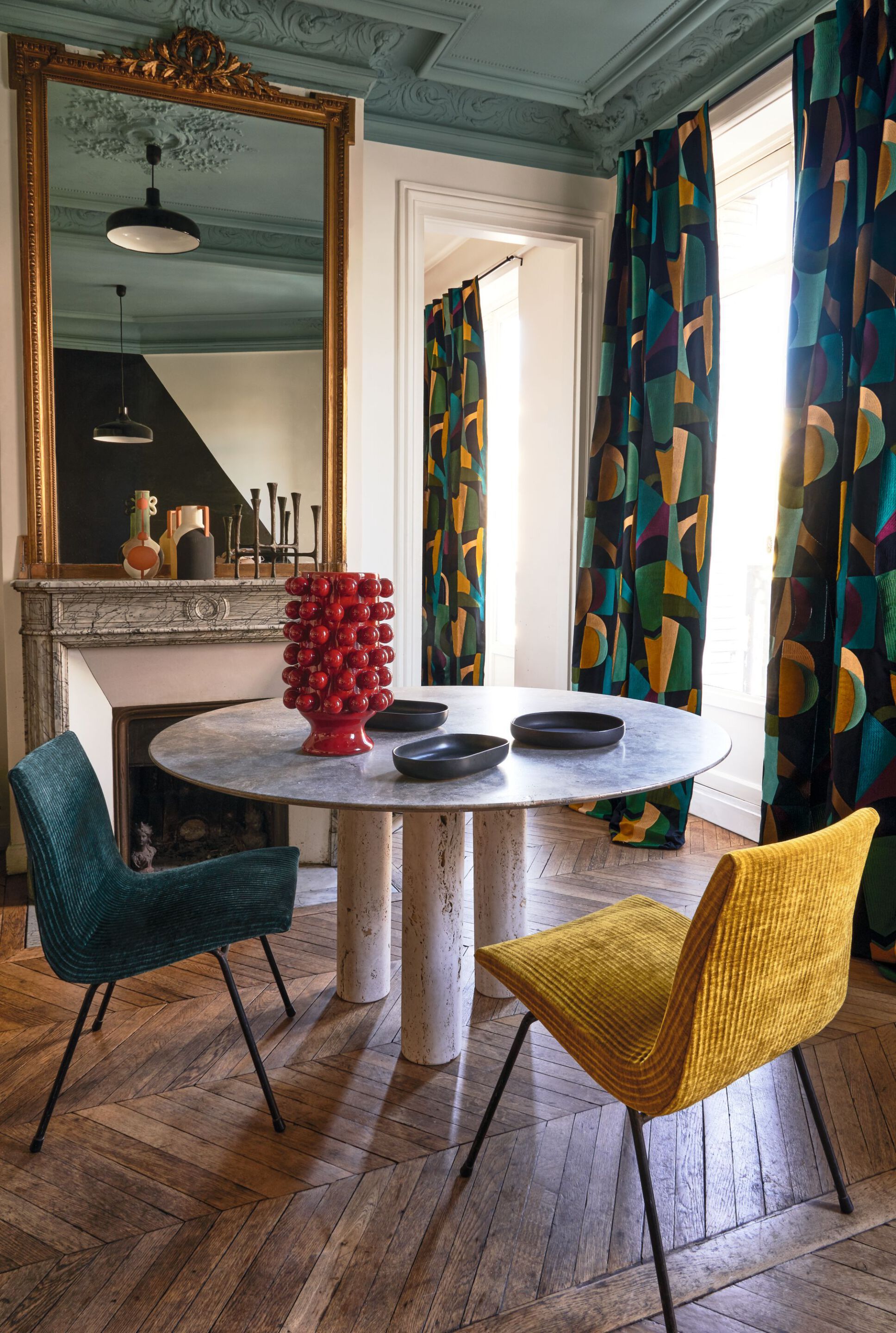 Хлопчатобумажная вышитая ткань для штор с графическим рисунком Casamance Arty ARCH-00105202 - Вид №2