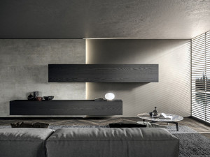 Оборудованная стена из шпона со встроенным освещением