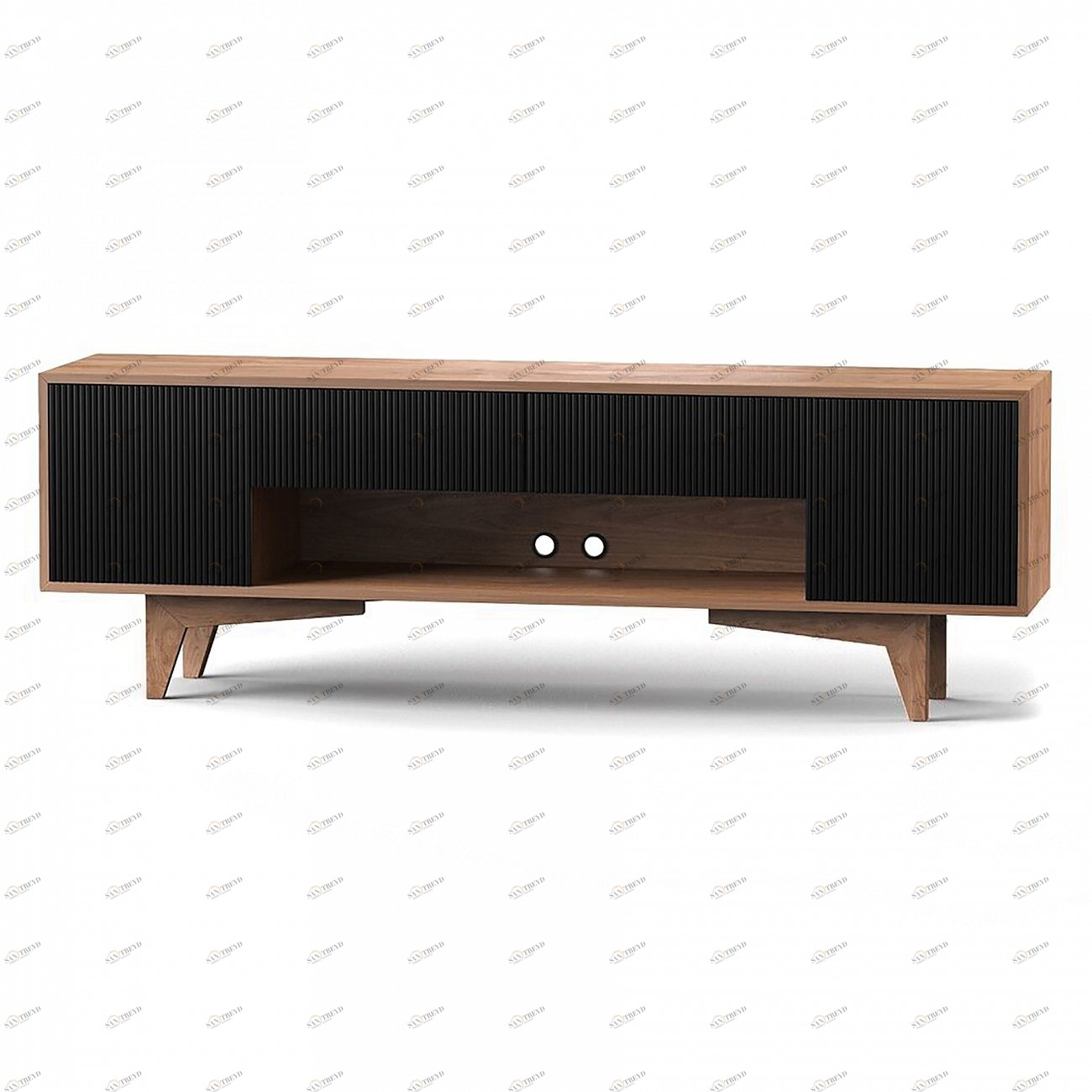 Тумба под телевизор с ящиками темная с рисунком на фасадах "Полоска" Telly BRAGIN DESIGN  256458 Черный 