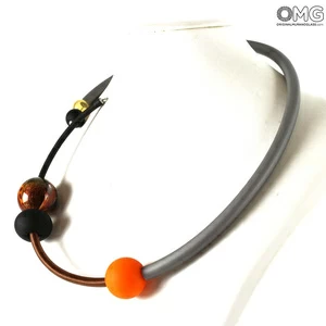 4656 ORIGINALMURANOGLASS Колье Сирия - Янтарное - муранское стекло OMG 52 см