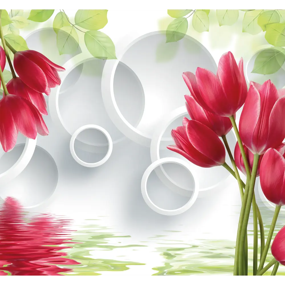 Фотообои 3D Flizart «Красные тюльпаны», флизелиновые, 300x280 см FBRUSH STLM-2196694