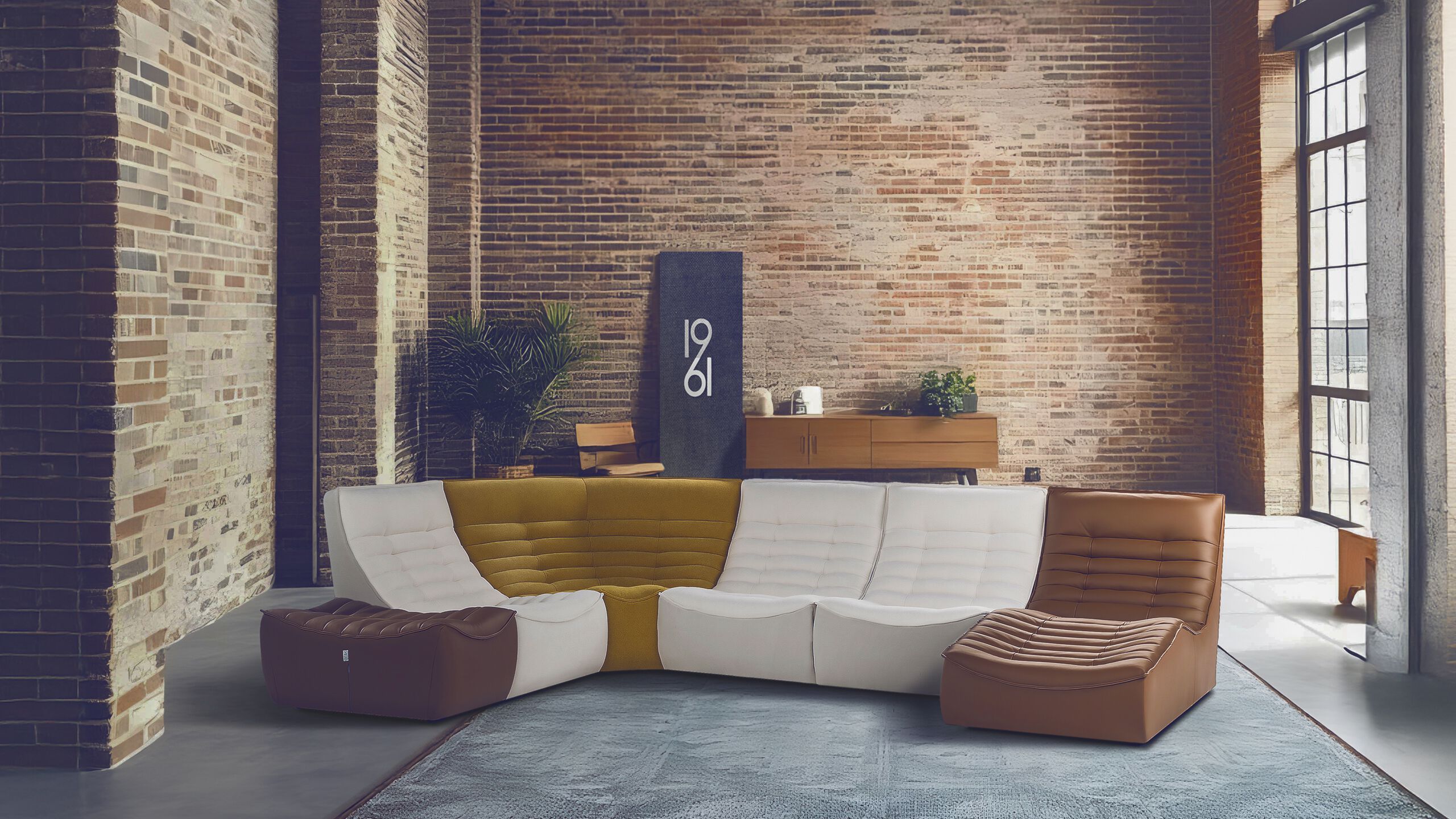 Секционный диван с откидной спинкой из кожи и ткани Calia Italia Modular ARCH-00057453 - Вид №6