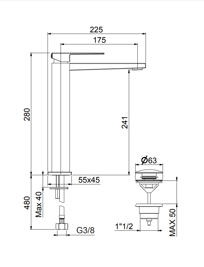 100CR8517 Смеситель для раковины , хром Fiore Kube - Вид №2
