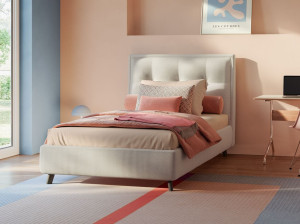 Односпальная кровать из ткани с мягким изголовьем