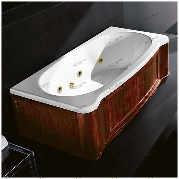 Ванна Gruppo treesse New Classic Young STD-V6747-DX-WO-GD белая с золотой фурнитурой и гидромассажем прямоугольная правая деревянная панель орех STDV6747DXWOGD