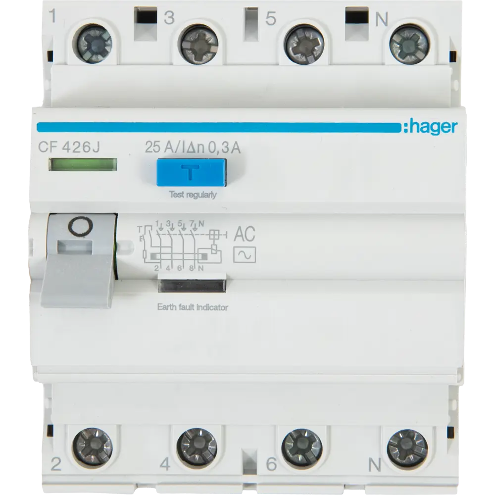 УЗО Hager CF426J 4P N 25 A 300 мА 6 кА AC STLM-2180710 - Вид №1