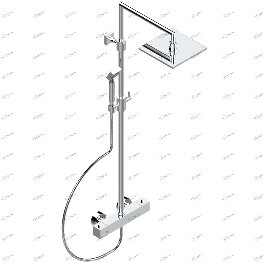 G79-6527CD Смеситель для душа термостатический 1/2" встраиваемый в стену с душевой колонной, ручным душем, шлангом и верхней лейкой 190 x 190 мм Thg-paris Cubica Хром G79 6527CD  A02 CAT.A