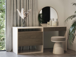 Круглый пуф из ткани и дерева