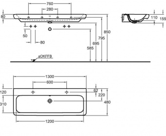 121935000 Подвесная раковина настенная прямоугольная Keramag  белая  - Вид №5