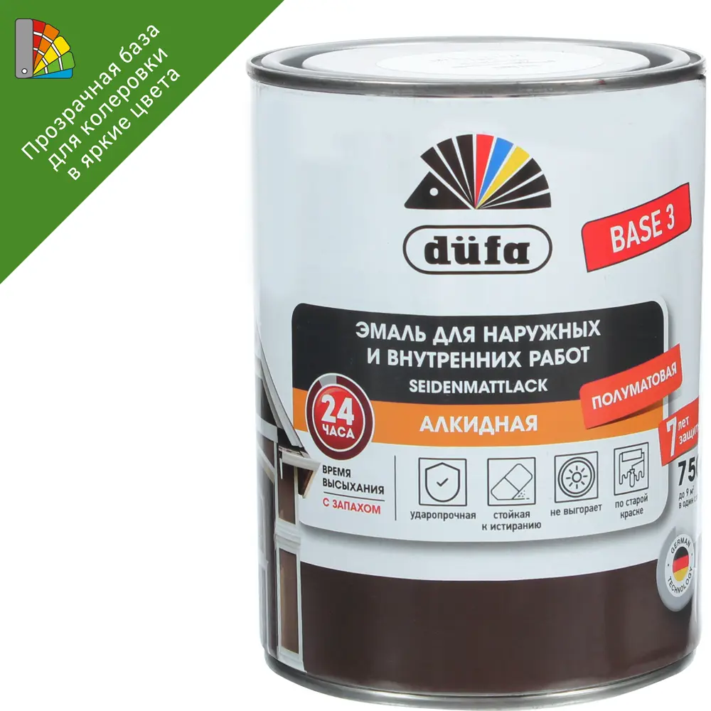 Универсальная алкидная эмаль Dufa полуматовая прозрачная база 3 для колеровки 0.75л 81965083 STLM-0015751