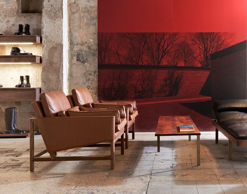 BassamFellows Кожаное кресло с подлокотниками Wood frame lounge Cb-50 - Вид №7