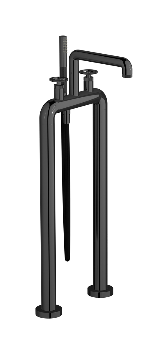 Напольный смеситель для ванны с 2 колоннами и душевым гарнитуром. WE ARE IB b1700cf Black Chrome Bold