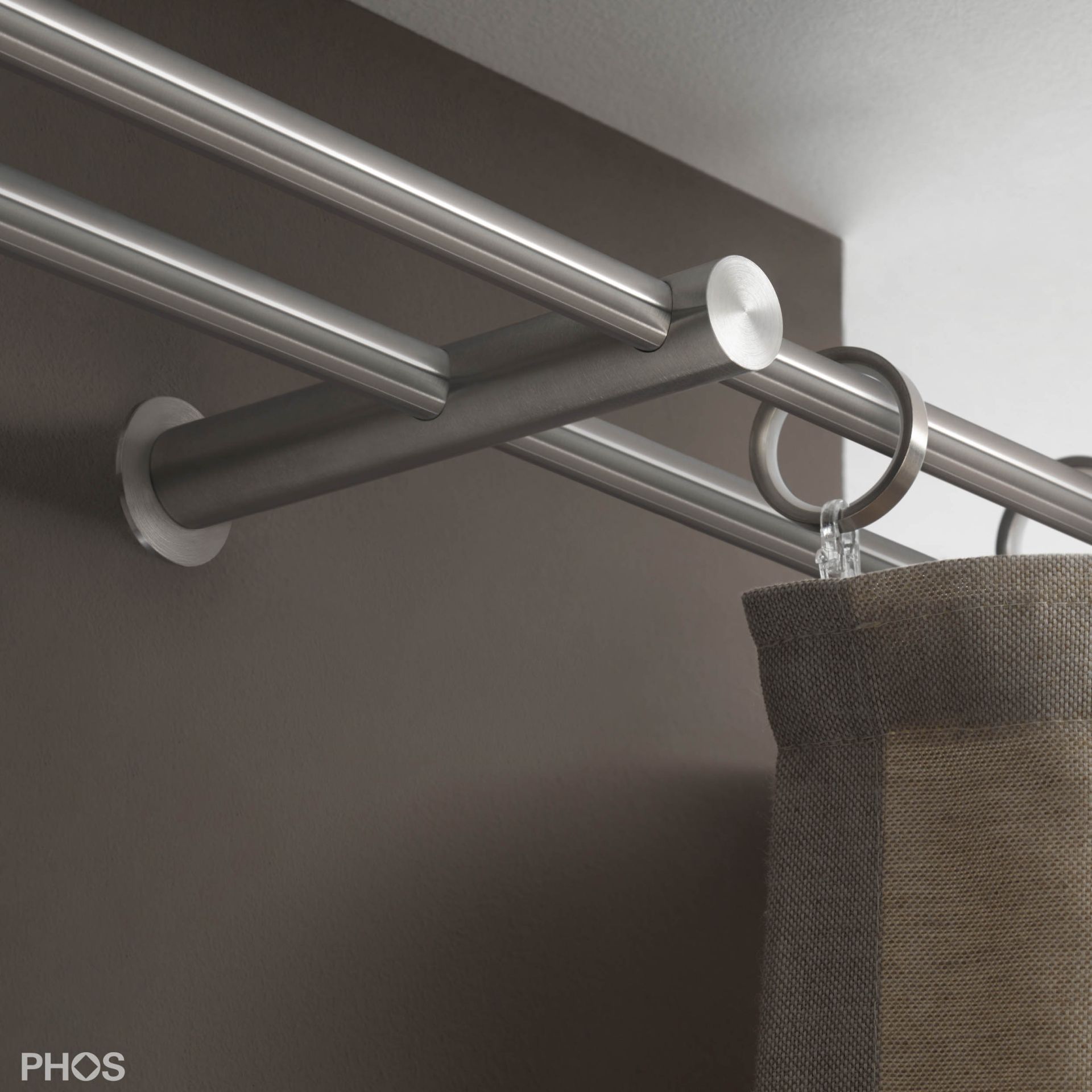 VS20-140D2800 Комплект карнизов: двуствольный 280 см с 2 держателями и 1 держателем карниза в качестве центральной опоры PHOS  - Вид №2