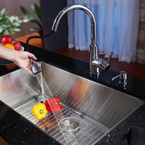 KHU100-30-KPF2220SN-KSD33BN Накладная раковина на столешницу  прямоугольная Krausru  - Вид №5