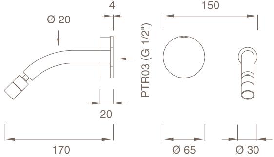 Ceadesign Смеситель для умывальника настенный с регулируемым изливом Giotto Gio 20 - Вид №1