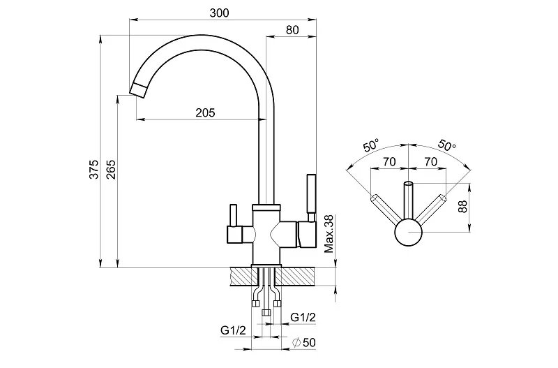 2168, ЧЁРНЫЙ, СМЕСИТЕЛЬ КУХОННЫЙ GRANULA 2168-ST109 - Вид №2