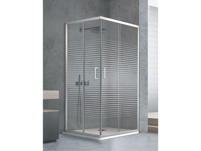 Угловая душевая кабина с раздвижной дверью Metidea декор ARCH-00063378