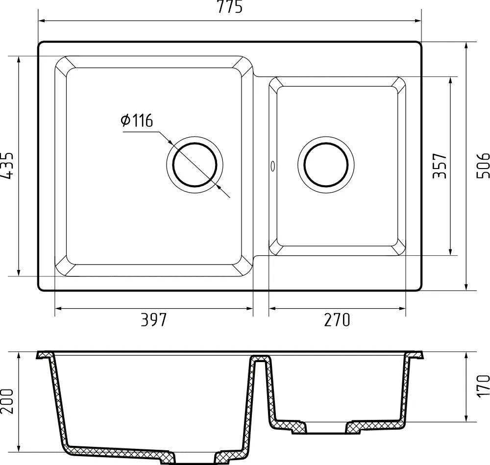 Кухонная мойка Искусственный камень PRACTIK S70 GranFest P-780K-S70 - Вид №1