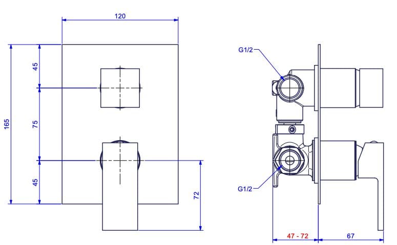 Встраиваемый смеситель для душа с переключателем Bugnatese Tetris ARCH-00075437 - Вид №2
