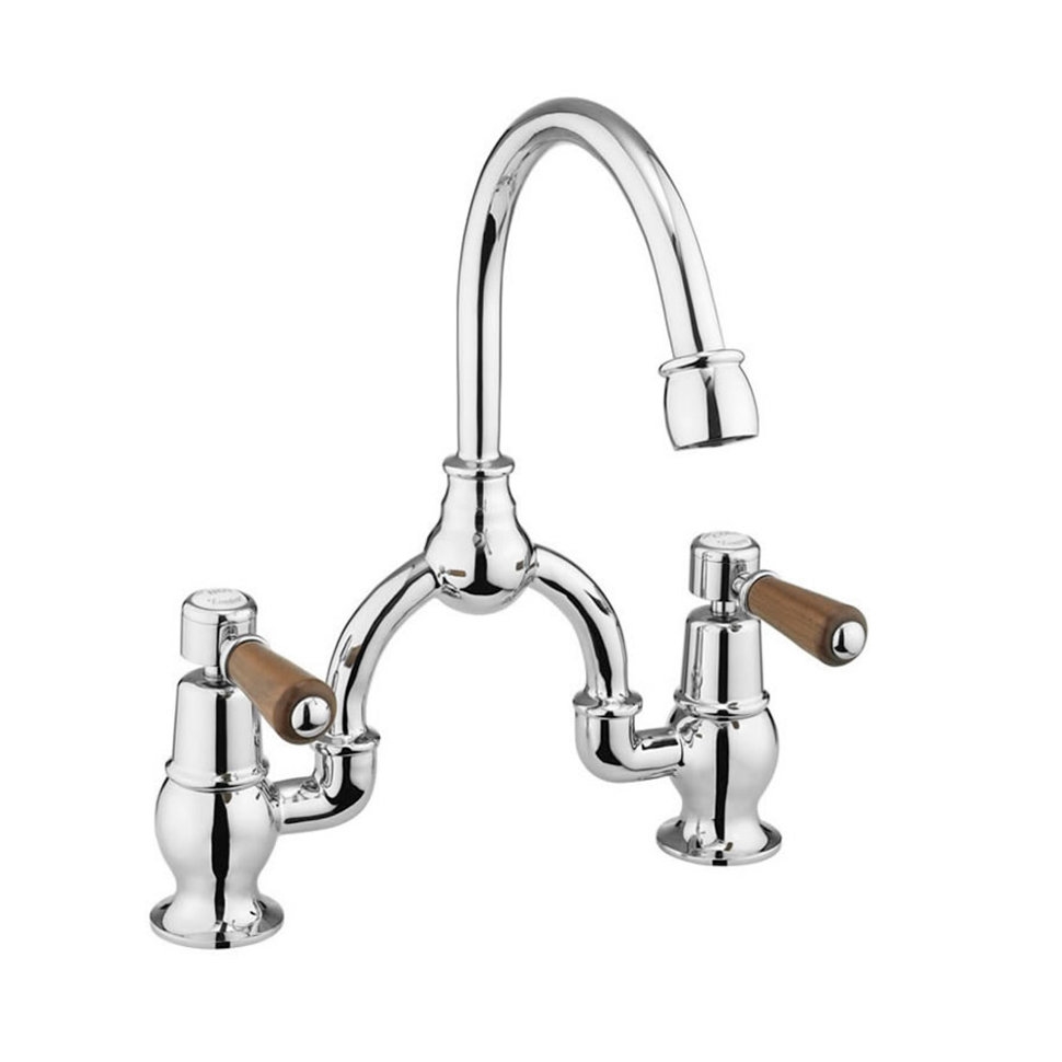 Смеситель для раковины на 2 отверстия со скрытым сливом-переливом [KE28 WAL + W9] - подходит только для раковины B14  Burlington T25-QT, W9, T4 WAL  - Вид №1