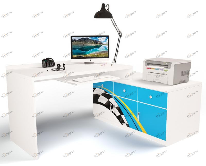 Стол модульный ABC-KING Г Тумба 400+800 La-Man ПРАВЫЙ голубой 4631147960245