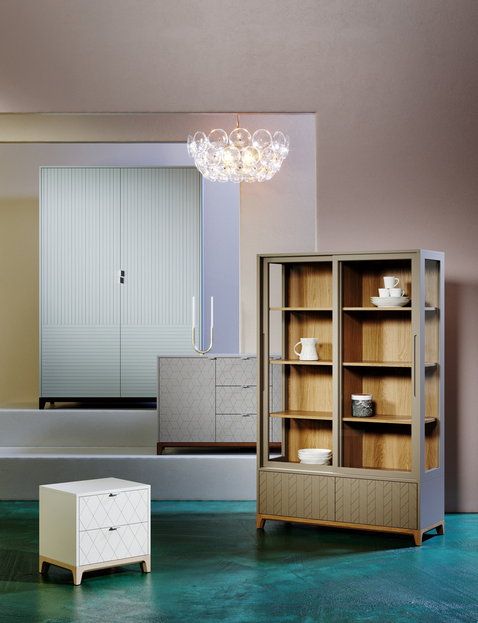 Шкаф распашной двухдверный серо-голубой Case THE IDEA  210351 Голубой  - Вид №4