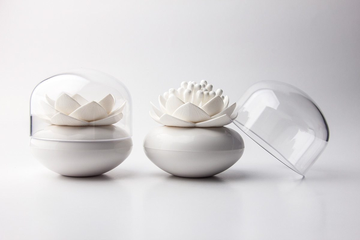 QL10157-WH-WH Контейнер для хранения ватных палочек lotus белый Qualy  - Вид №1