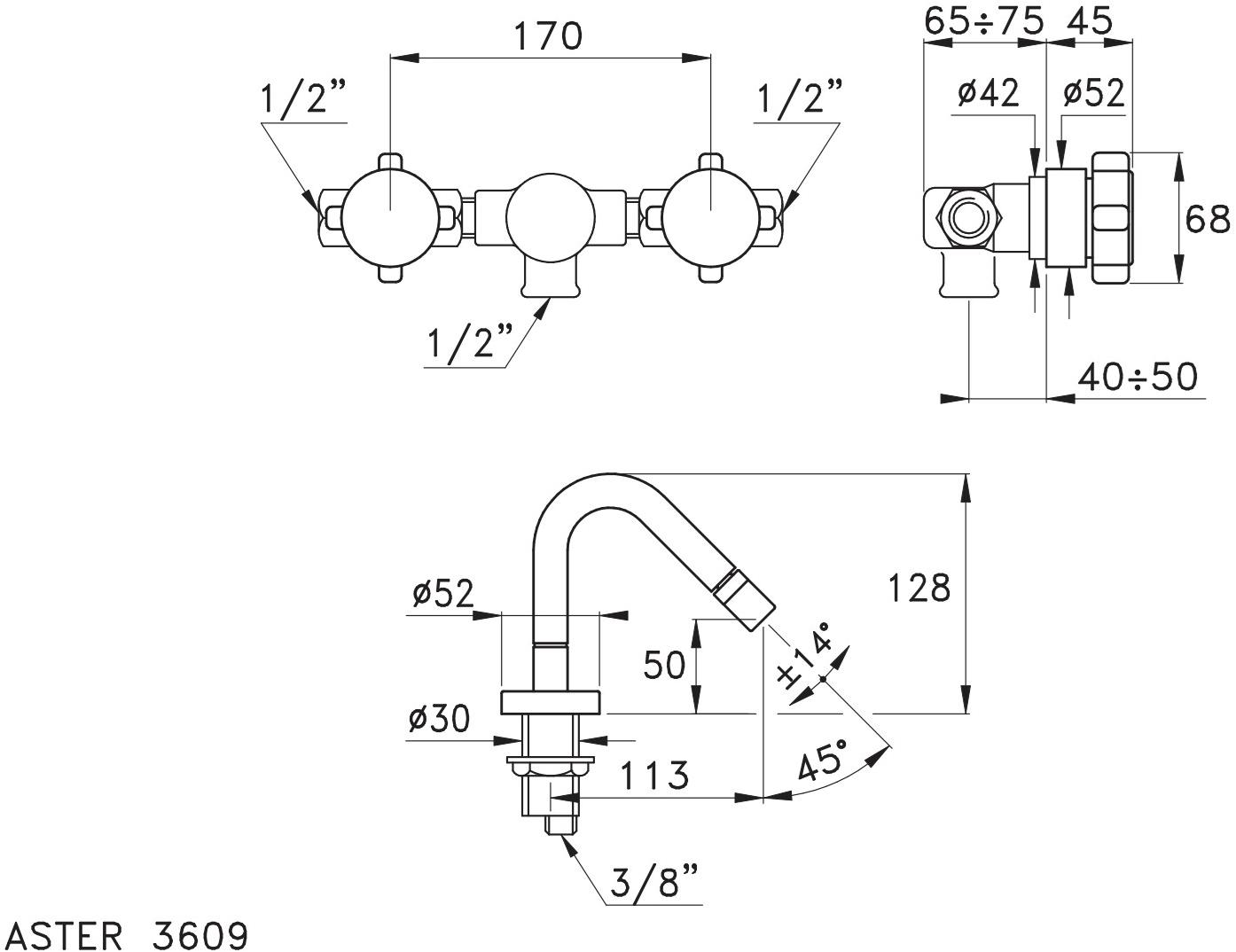 RUBINETTERIE STELLA Смеситель для биде на 3 отверстия Aster sun-id-1352387 - Вид №2