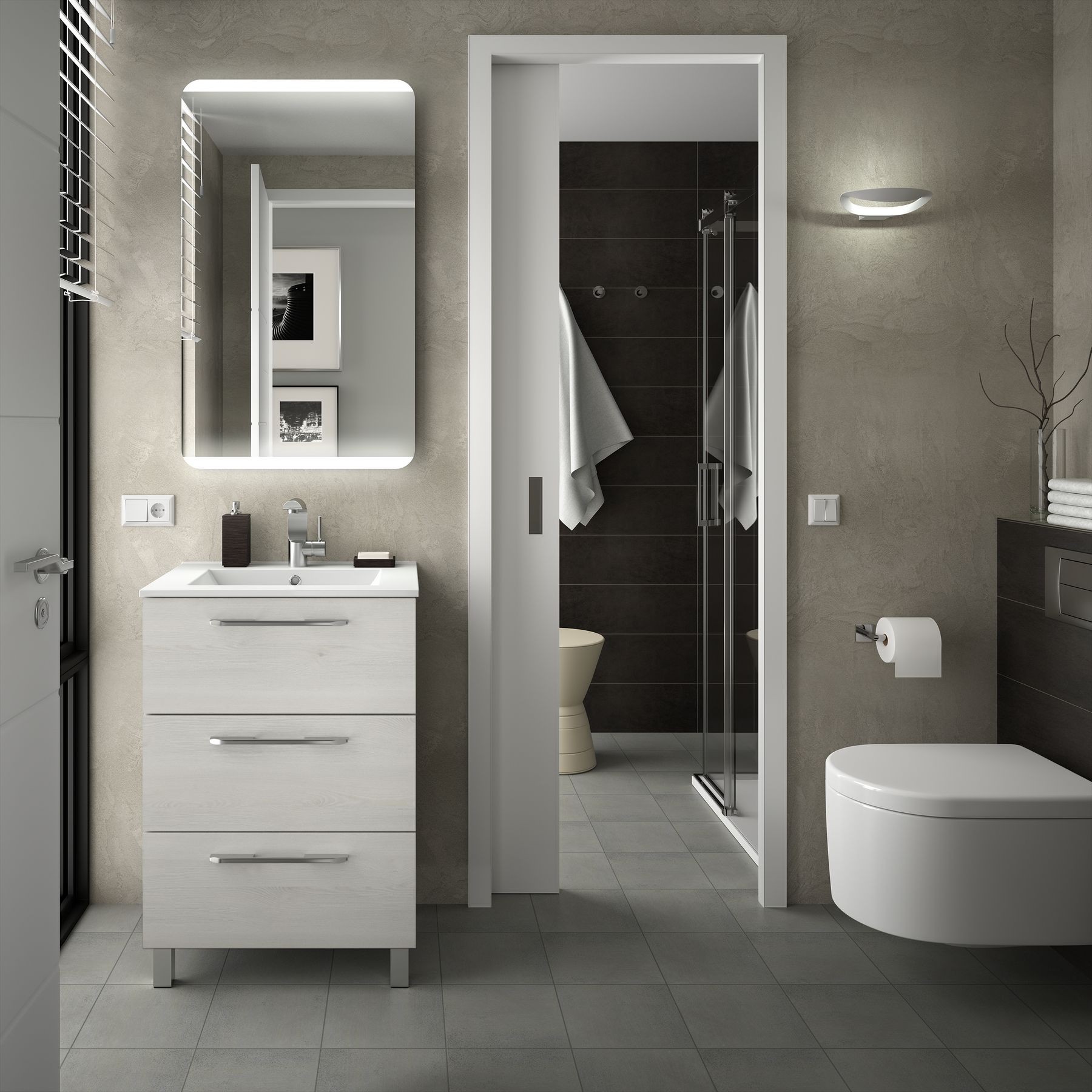 23242 SALGAR Мебель для умывальника FUSSION CHROME 600 SBIANCATO с 3 ящиками 598 x 868 x 450 мм Sbiancato