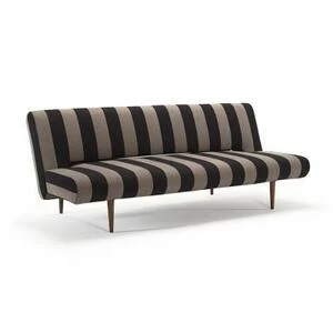 Диван Unfurl с ножками из темного дерева и черной рамой, полосатый