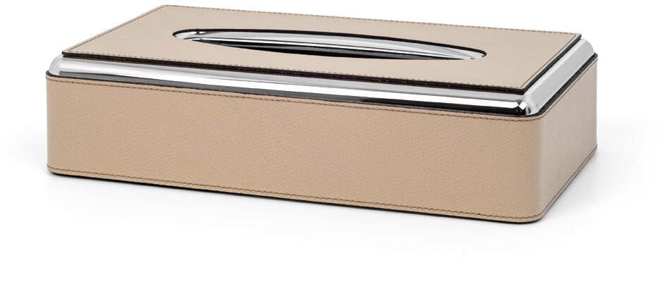 Прямоугольная коробка для салфеток - 14X26XH6 см / металлическая отделка_золото / зерненая кожа_серо-коричневый