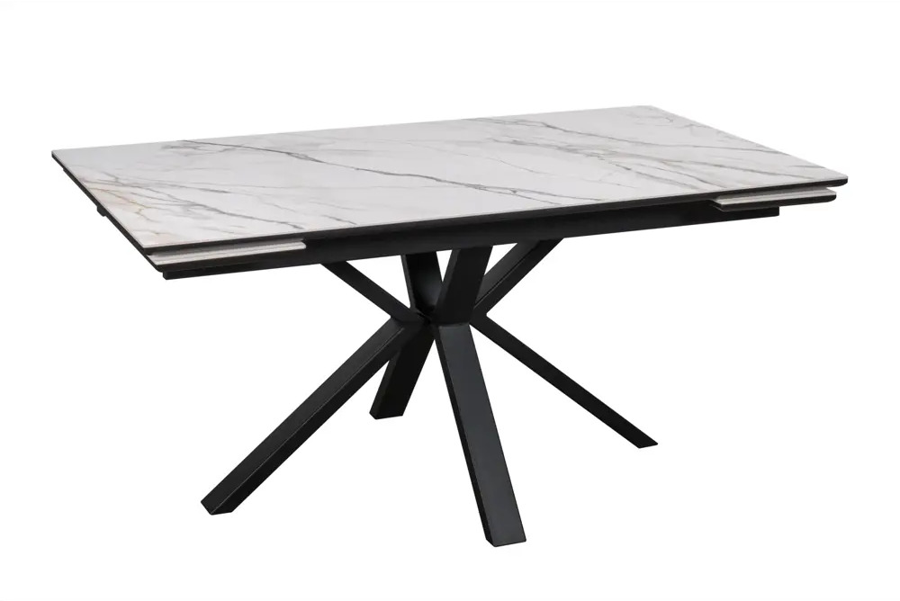 91697166 Обеденный стол прямоугольный Терминал Parma 140-200x75x140 см керамика цвет бело-золотистый мрамор STLM-0868337