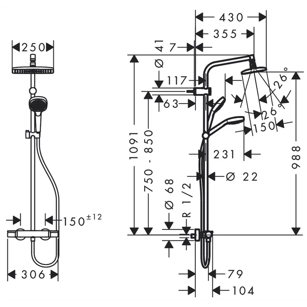 Душевая стойка с термостатом Hansgrohe MySelect E240 1 режим 19434912 STLM-2153362  - Вид №12