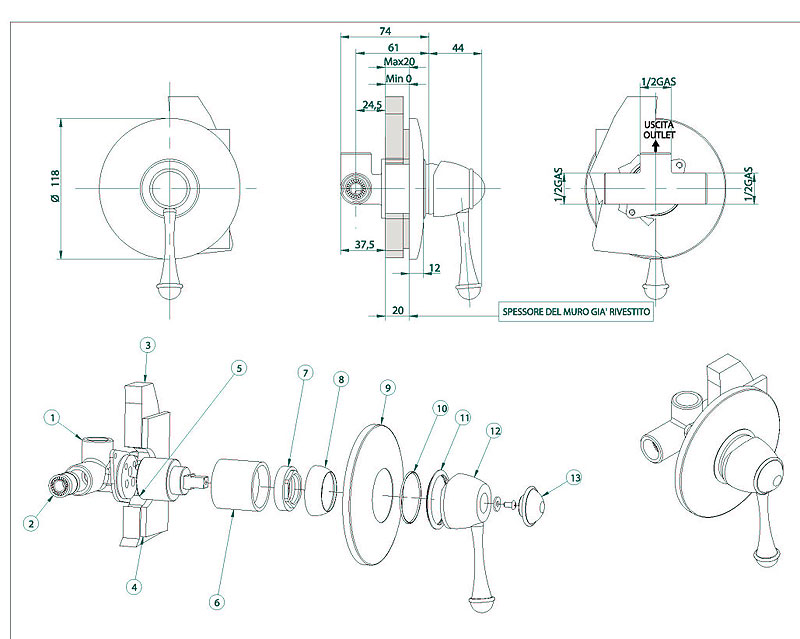 854620YY00 Смеситель Bandini Antico Santreyd - Вид №1
