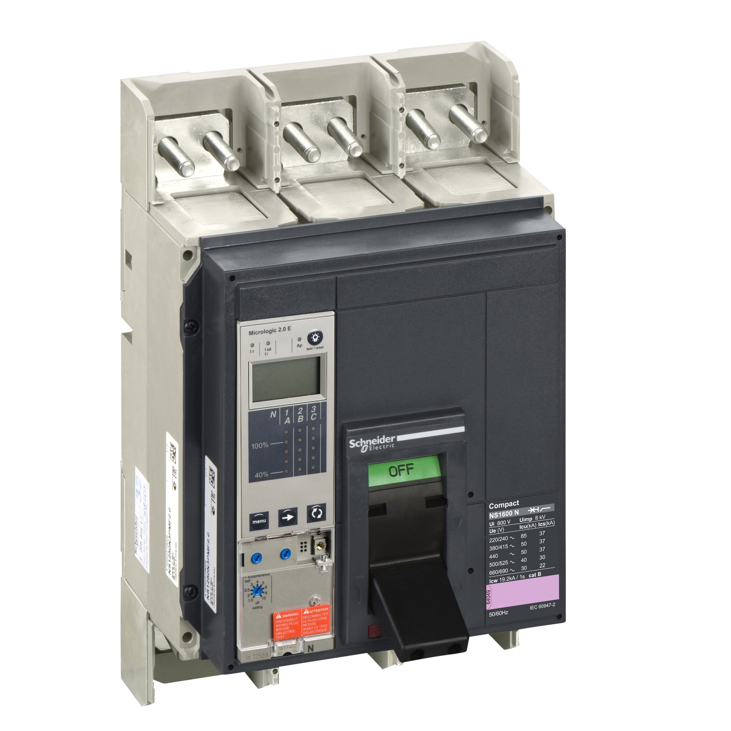 34416 Силовой автомат NS 1600, Micrologic 2.0 E, 50кА, 3P, 1600А Schneider Electric Compact 