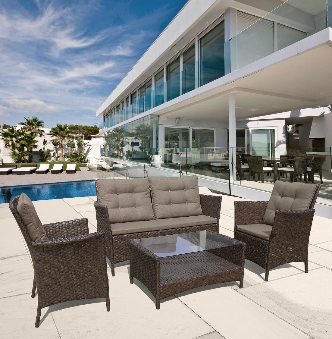 AFM-804 Brown/Grey Плетеный комплект для отдыха с диваном AFM-804 Brown Afina 