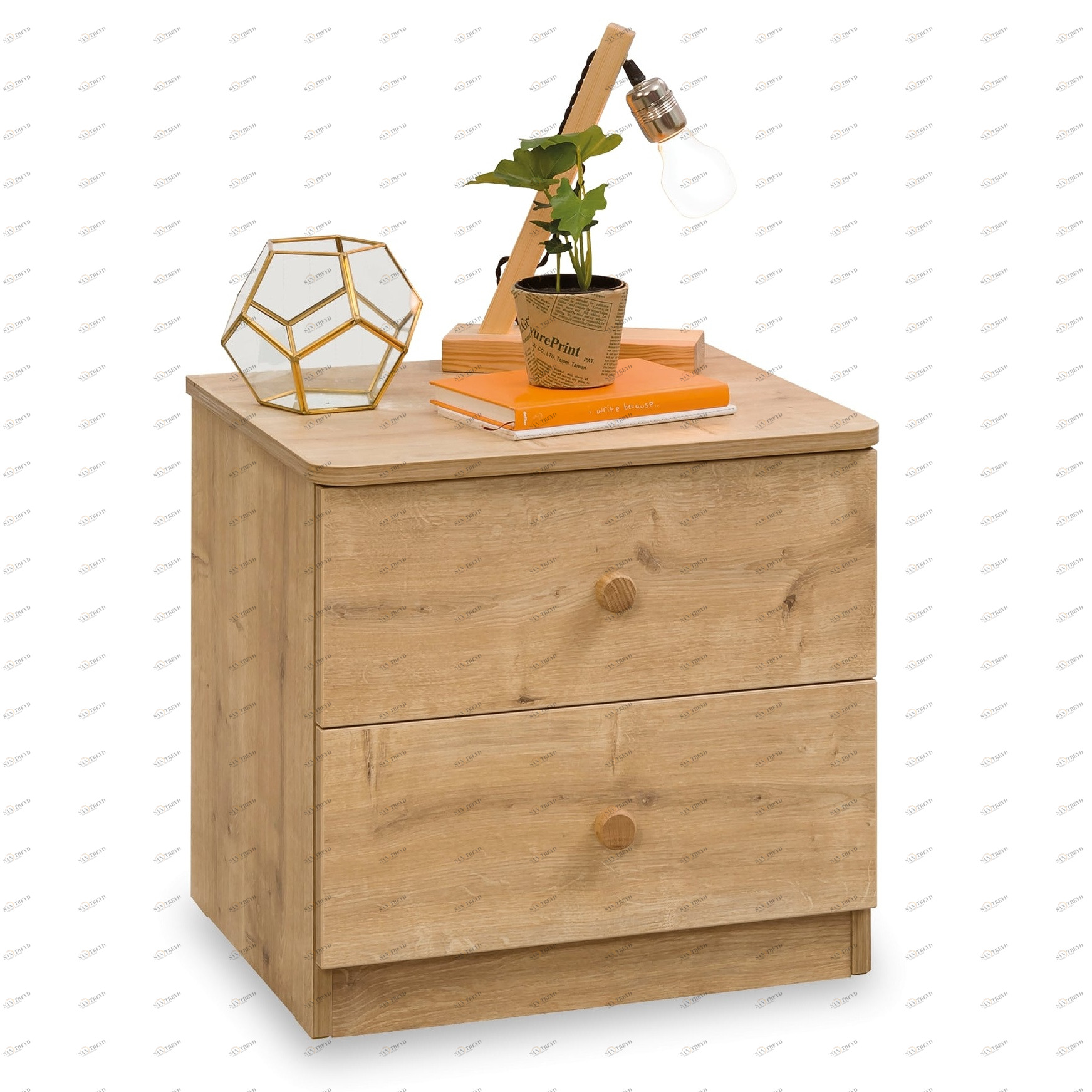 Прикроватная тумбочка узкая с 2 ящиками орех Mocha CILEK MOCHA 00-3832590 Бежевый Santreyd 