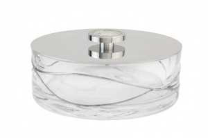 6622/CH Surya Crystal Stream, круглая емкость с крышкой 16х6 см для гигиенич. принадлежностей, цвет хром