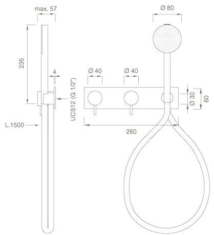Ceadesign Настенный комплект из 2 смесителей для ванны / душа с ручным душем Milo360 Mil 85h - Вид №1