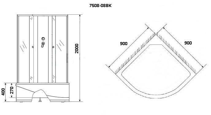 Душевая кабина NG- 7508-08BK BLACK (900х900х2150) высокий поддон(40см) стекло МОЗАИКА Niagara ECO - Вид №2