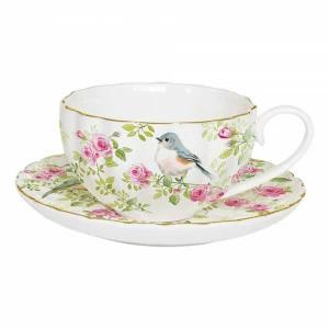 Чашка фарфоровая с блюдцем белая с розовым в подарочной упаковке "Птицы в саду" EASY LIFE ПТИЦЫ В САДУ 00-3946861 Белый;розовый