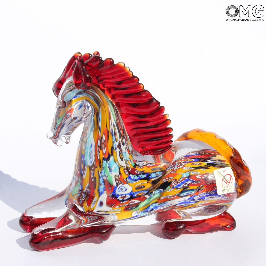 2291 ORIGINALMURANOGLASS Скульптура Конь с красной гривой миллефиори из муранского стекла 16 см  - Вид №1