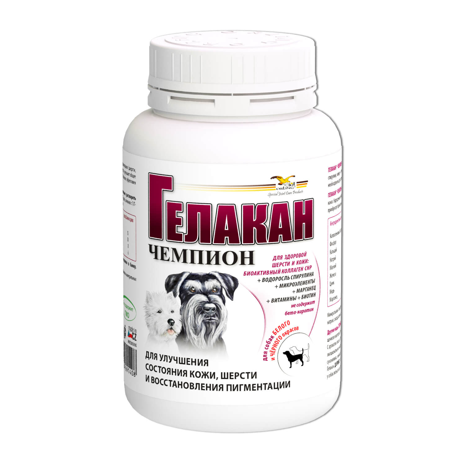 Т00011752 Добавка к корму Чемпион для собак черно-белых окрасов 150г Gelacan 