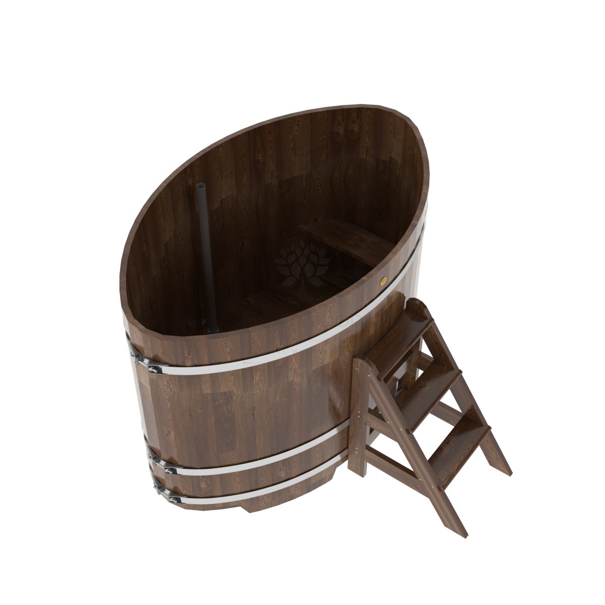 1542 Купель овальная из сращенных ламелей лиственницы 1,08х1,75х1,2 морёная Alyarus  - Вид №1