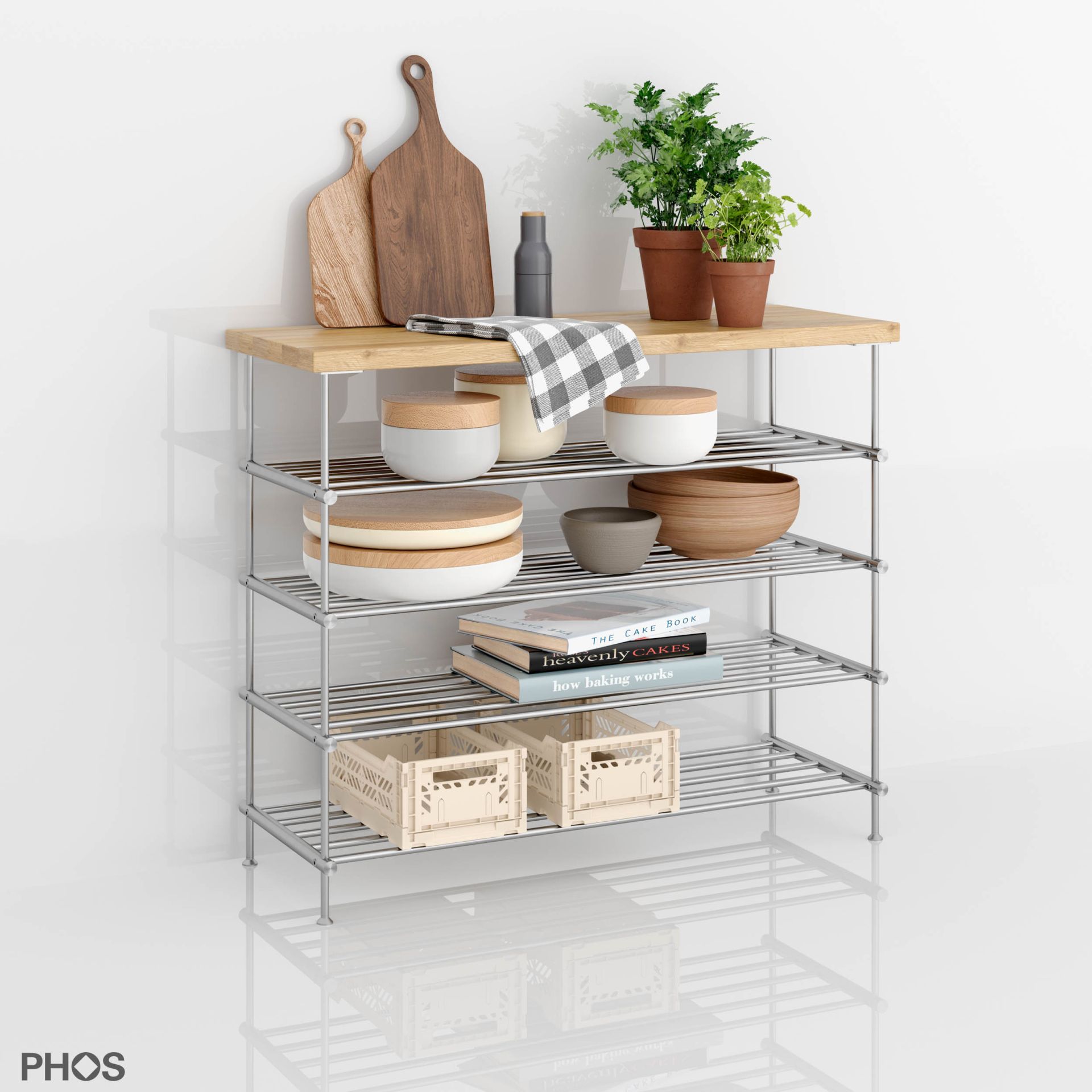 SBS500-4-Eiche Сервант узкий и высокий, 1 поле, 4 уровня, ширина 55 см. PHOS  - Вид №4