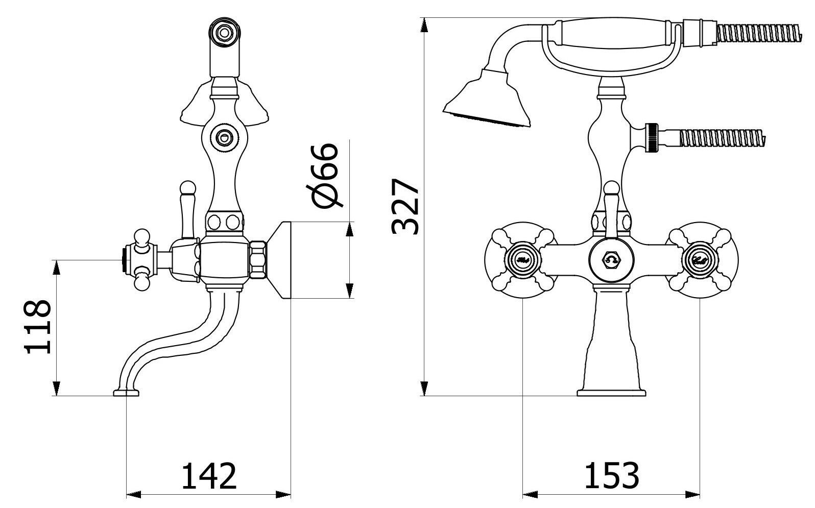 Наружный настенный смеситель для ванны с ручным душем IB Hermes + Hermes Elle ARCH-00115445 - Вид №8