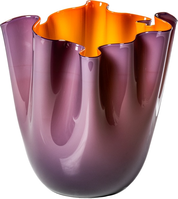 10640940 VENINI Ваза Venini "Фаццолетто Опалино" 31х23см (Фульвио Бьянкони, Паоло Венини) 1948г (индиго, оранжевая) Стекло 