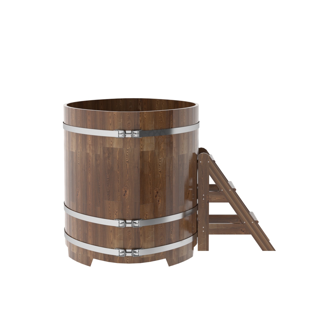 1551 Купель овальная из сращенных ламелей лиственницы 1,15х1,83х1,2 морёная Alyarus  - Вид №2