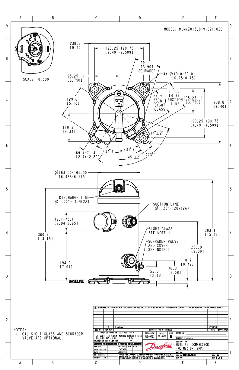 Danfoss MLZ — герметичные спиральные компрессоры MLZ026T4LP9A Компрессор спиральный 121L8637  - Вид №14